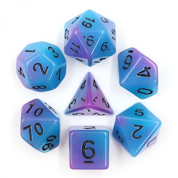 Purple and blue Glow in the dark  dice set